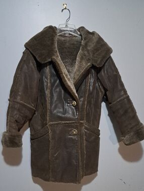 Vintage Women's Brown Shearling-Trim Leather Jacket Boho-Chic. 1970's Penny Lane